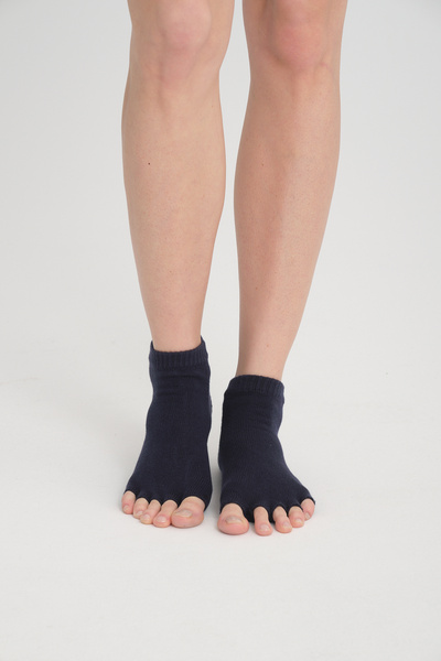 TÜMHAN laCOTON Kadın Lacivert Pamuk Yoga Parmaksız Parmaklı Çorap