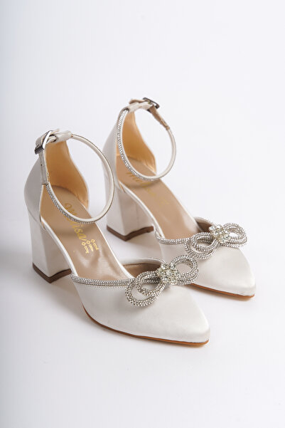 Moda Değirmeni Stoned Mother of Pearl Satin Women's Heeled Shoes - BG1042-119-0020