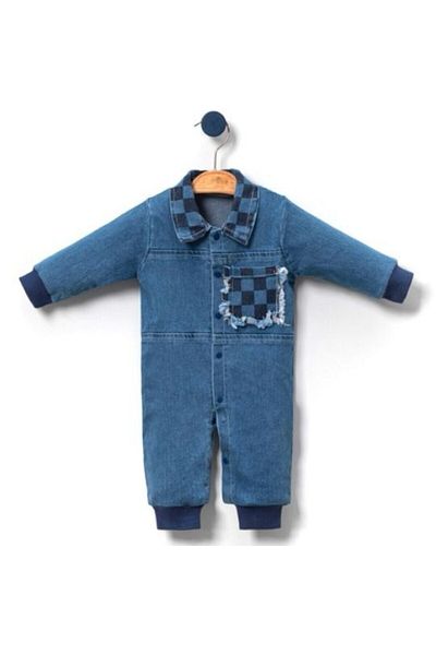 Necix's Unisex Collared Baby Jeans Jumpsuit with Pockets