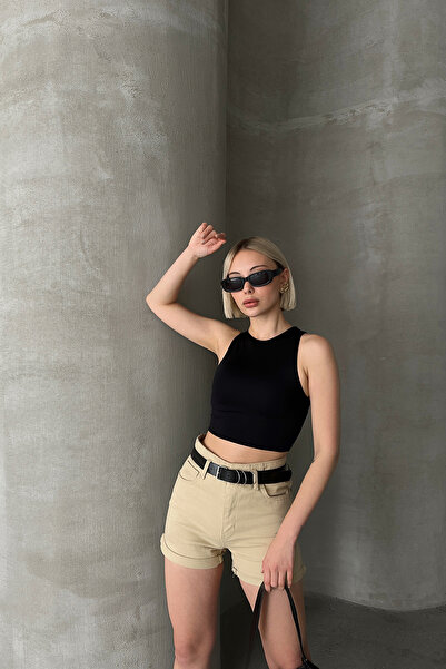 LACHT Crop din poliamidă cu două straturi pentru femei, cu mâneci zero, sezon...