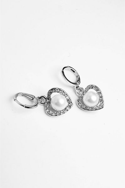 EUROMODA Heart Design Pearl and Zircon Stone Necklace Earrings Jewelry Set