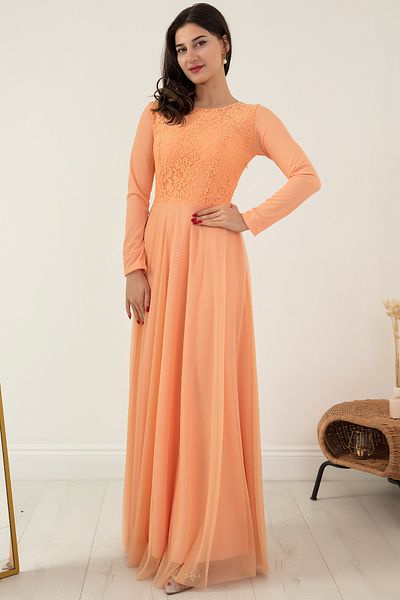 PULLIMM Hijab Lace Detailed Tulle Bottom Evening Dress - 3456-3