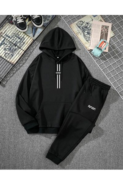 HOFFNUNG Full Hoodie 3 Thread Unisex NASA Hooded Sweatshirt-Φούτερ Σετ 2 τεμαχίων
