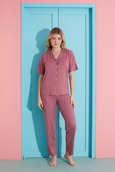 MEBA Bamboo Powder Women's Pajama Set - Buttoned Front, Short Sleeve /33
