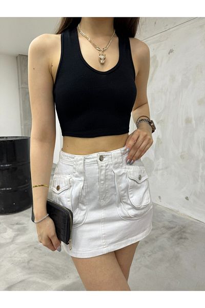 BİKELİFE Women's Oval Collar Cotton Ribbed Camisole Crop Singlet
