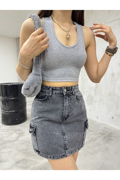 BİKELİFE Women's Oval Collar Cotton Ribbed Camisole Crop Singlet