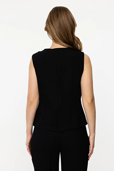 Ekol Γυναικεία μπλούζα με βολάν μπροστά 1210 Μαύρη