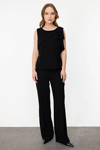 Ekol Γυναικεία μπλούζα με βολάν μπροστά 1210 Μαύρη