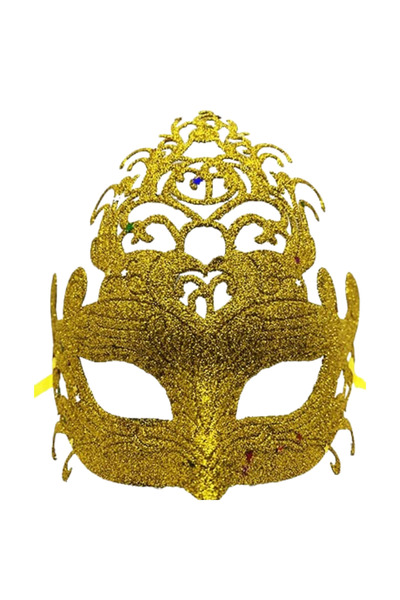 BakBiNeVaR Gold Renk Parti Maskesi - Parlak Gold Simli Balo Maskesi 21x20 cm