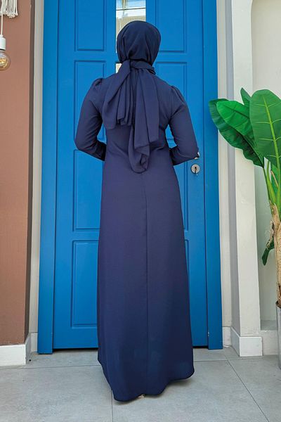 Bym Fashion Φόρεμα με μπλε πέτρινο κεντητό σχέδιο 3889
