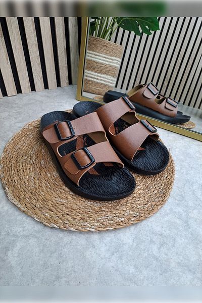İmerShoes Ανδρικές παντόφλες μαύρισμα καθημερινά - Ανατομικά μαλακά σανδάλια με διπλή ρυθμιζόμενη πόρπη, σχέδιο, 066
