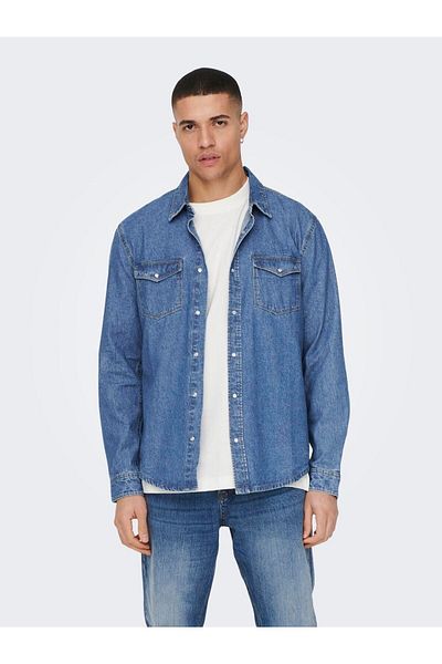 Only & Sons Cămașă din denim cu buzunar la piept pentru bărbați - 22023247