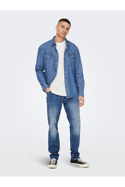 Only & Sons Cămașă din denim cu buzunar la piept pentru bărbați - 22023247