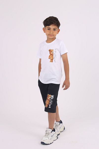 COSBA kids wear Robotic Teddy Bear Printed Bicycle Collar 100% Cotton Bottom-Top Set