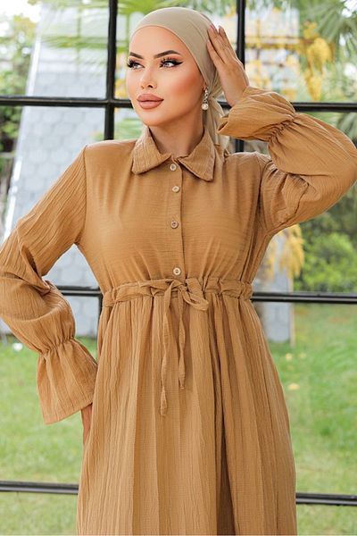 Bestenur Elisa Mink Shirt Collar Dress 899