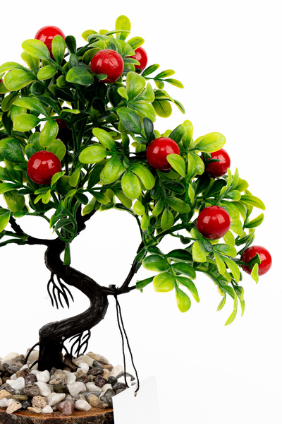 YAPAY ÇİÇEKÇİNİZ Artificial Bonsai Tree in Stone Detailed Wooden Pot