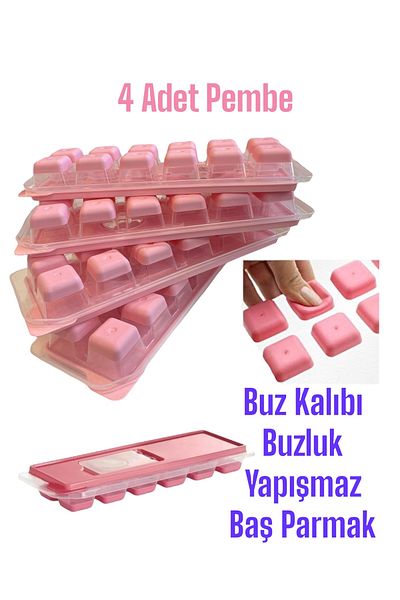 Bayev 4 Pieces Pink Silicone Freezer - 12 Compartment Bass Finger Ice Mold