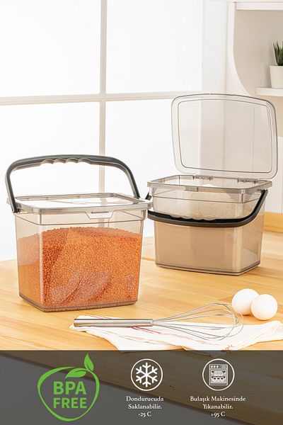 Meleni Home 4 Piece Detergent, Flour and Groceries Storage Container-Erzak Storage Box Platinum 4 x 4 Lt