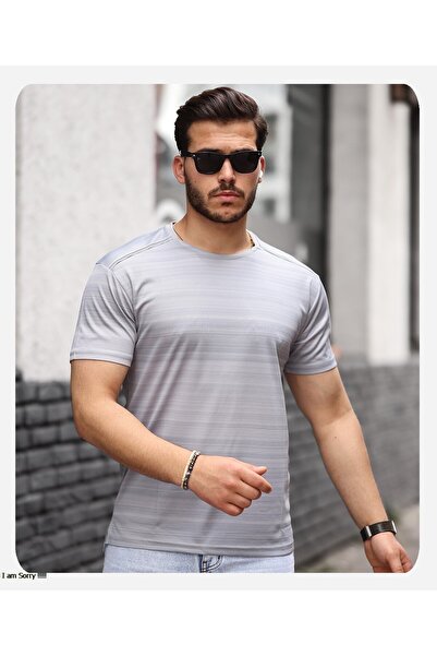 Mens Style Reflektör Şeritli Çizgili Spor T-shirt