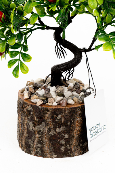 YAPAY ÇİÇEKÇİNİZ Artificial Bonsai Tree in Stone Detailed Wooden Pot