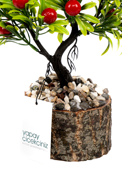 YAPAY ÇİÇEKÇİNİZ Artificial Bonsai Tree in Stone Detailed Wooden Pot