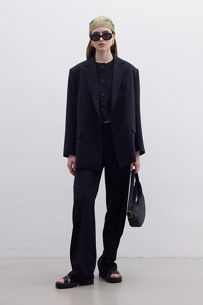 Manuka Μαύρο Oversize Natural Blazer Jacket