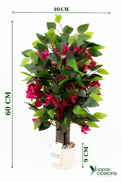 YAPAY ÇİÇEKÇİNİZ TAŞ DETAYLI BEYAZ RENKLİ SAKSIDA 60 CM YAPAY BEGONVİL AĞACI