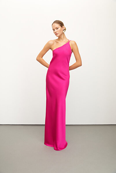 Urban Muse Tek Omuz Maxi Saten Elbise