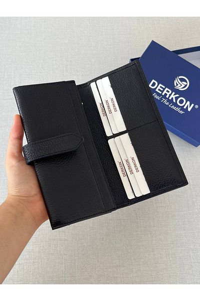 DERKON Black Genuine Leather Polite Women's Wallet