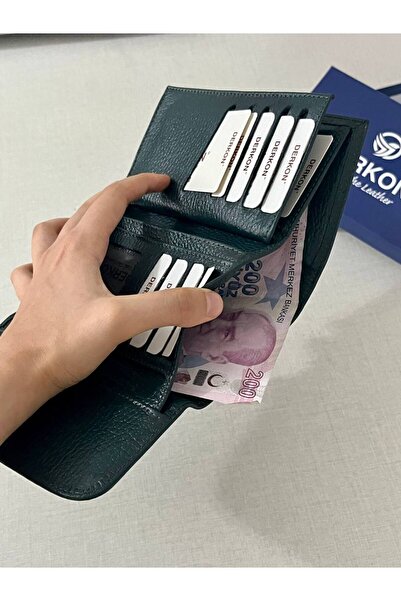 DERKON Portofel de dama de marime medie din piele naturala de culoare verde