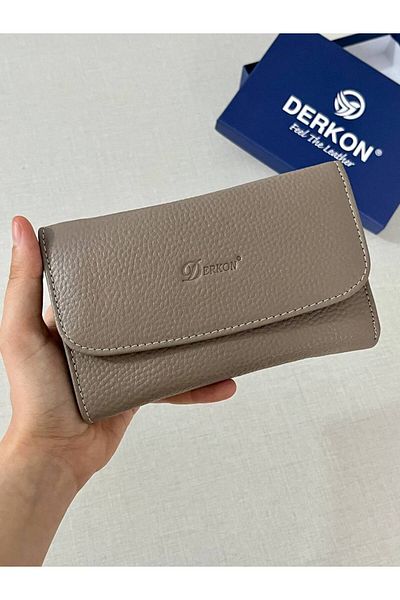 DERKON Genuine Leather Medium Size Women's Wallet - Mink Color