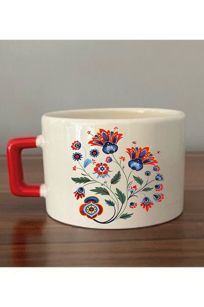 lili hediyelik Ebru Patterned Ceramic Tea and Coffee Cup - Cup Mug Printed Gift