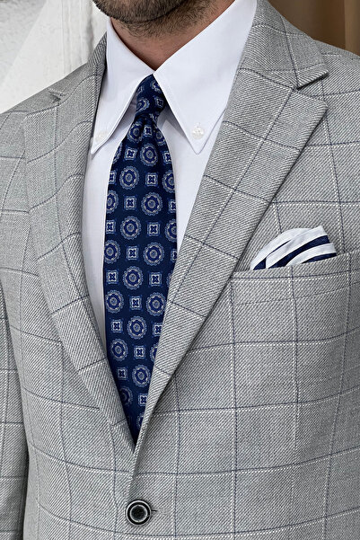 NAZEF Mono Collar Wool Plaid Slim Fit Jacket