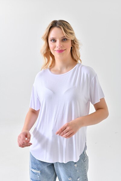 ubmbutik تيشيرت نسائي - قصة بيضاوية - فيسكوز - ملمس حريري - تيشيرت بالليزر - ...