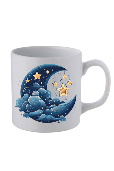 lili hediyelik Star Printed White Ceramic Mug - Blue and Yellow Tea Gift Cup