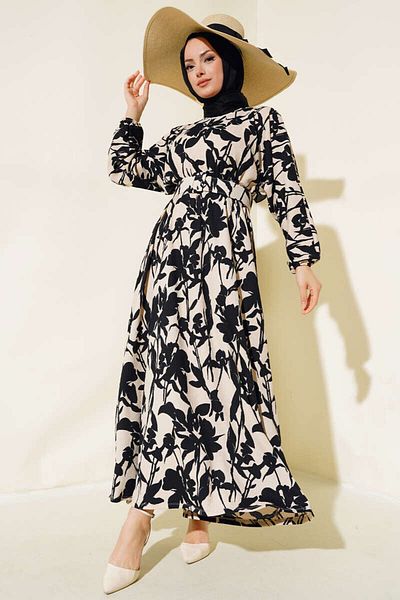 VOLT CLOTHİNG Women's Floral Pattern Belted Wrap Dress