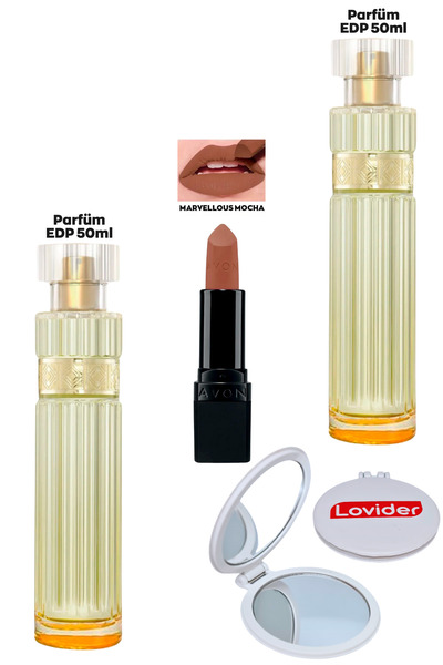AVON Premiere Luxe Kadın Parfüm EDP 50ml x 2 Adet + Marvellous Mocha Ruj + Lo...