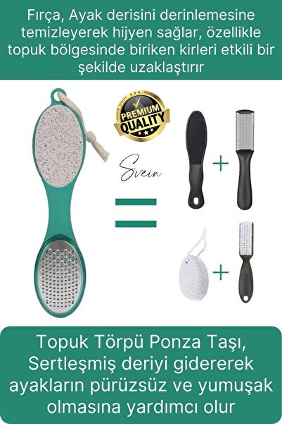 Svein Premium Ayak Topuk Bakım Aleti Çok Fonksiyonlu Fırçalı Set Topuk Taşı Törpü Rende Kum Ponza Taşı