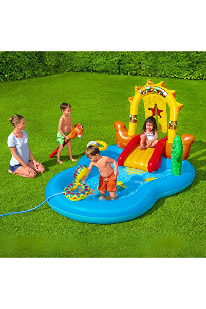 TUENGİ STORE Mega Boy Kaydıraklı Fıskiyeli Vahşi Batı Su Oyun Parkı Şişme Beb...