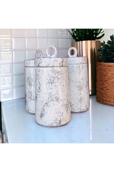 ariana sytle 3-Piece Silver Marble Effect Ceramic Storage Set
