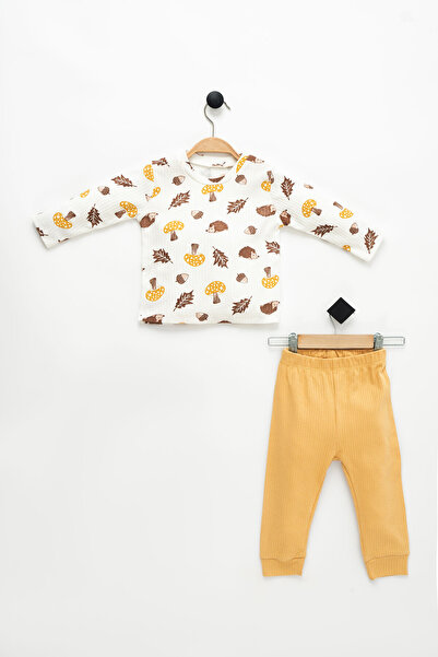 NEU KIDS Unisex Çocuk Sevimli Kirpi Baskılı Uzun Kollu %100 Pamuklu Pijama Takımı 1-4 Yaş