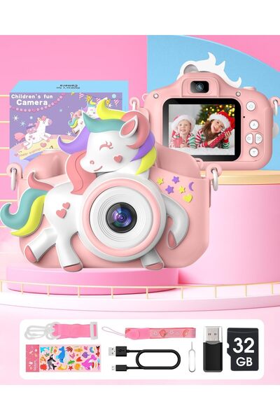 Gofunly Çocuk Kamerası 2.0 İnç Ekranlı 1080P HD Video Kamera, 32GB Kartlı Selfie