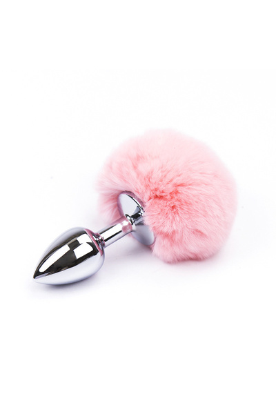 Pembe Ponpon Yumuşak Tüylü Gümüş Metal Fantezi Ürünü Plug Tıkaç