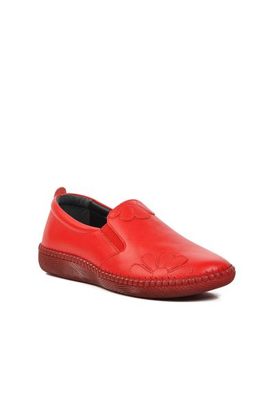 AYAKMOD 04035 Model Premium Red Genuine Leather Women's Casual Shoes