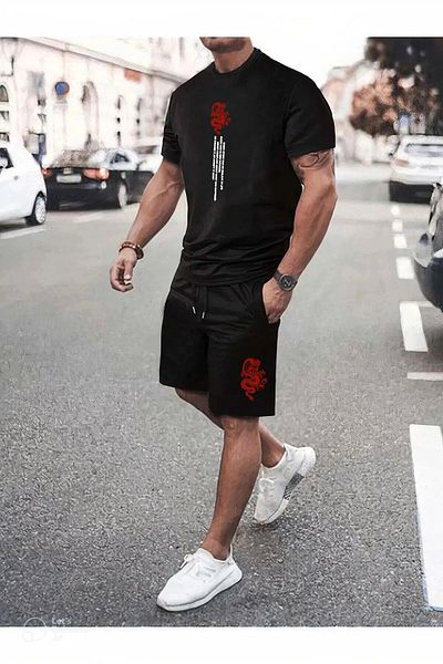 donamod Ανδρικό μπλουζάκι και σορτς Oversize από τη συλλογή Nasa Dragon Beast Fashion Printed Collection