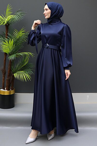 giz astore Saten Kemerli Elbise Lacivert