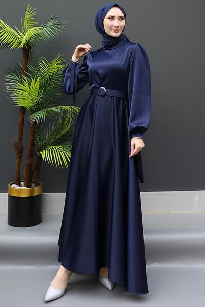giz astore Saten Kemerli Elbise Lacivert