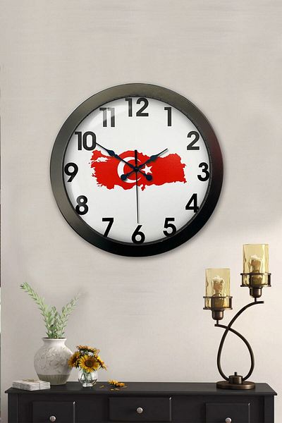 Kasva Concept 36 cm Black Metal Türkiye Map Wall Clock