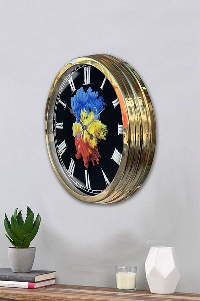 Kasva Concept Δώρο 40 εκ. Χρυσό Μεταλλικό Ρολόι Τοίχου World