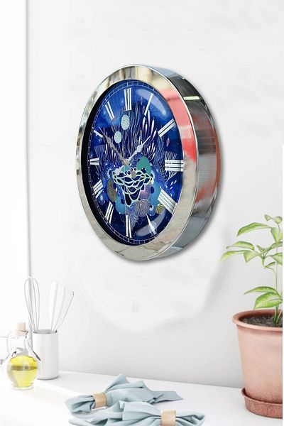 Kasva Concept Gift 36 cm Chrome Metal Sea Life Wall Clock